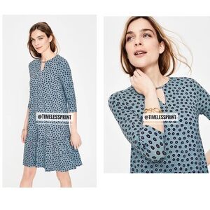 BODEN Selena Jersey Dress in Heritage Blue Daisy Duo